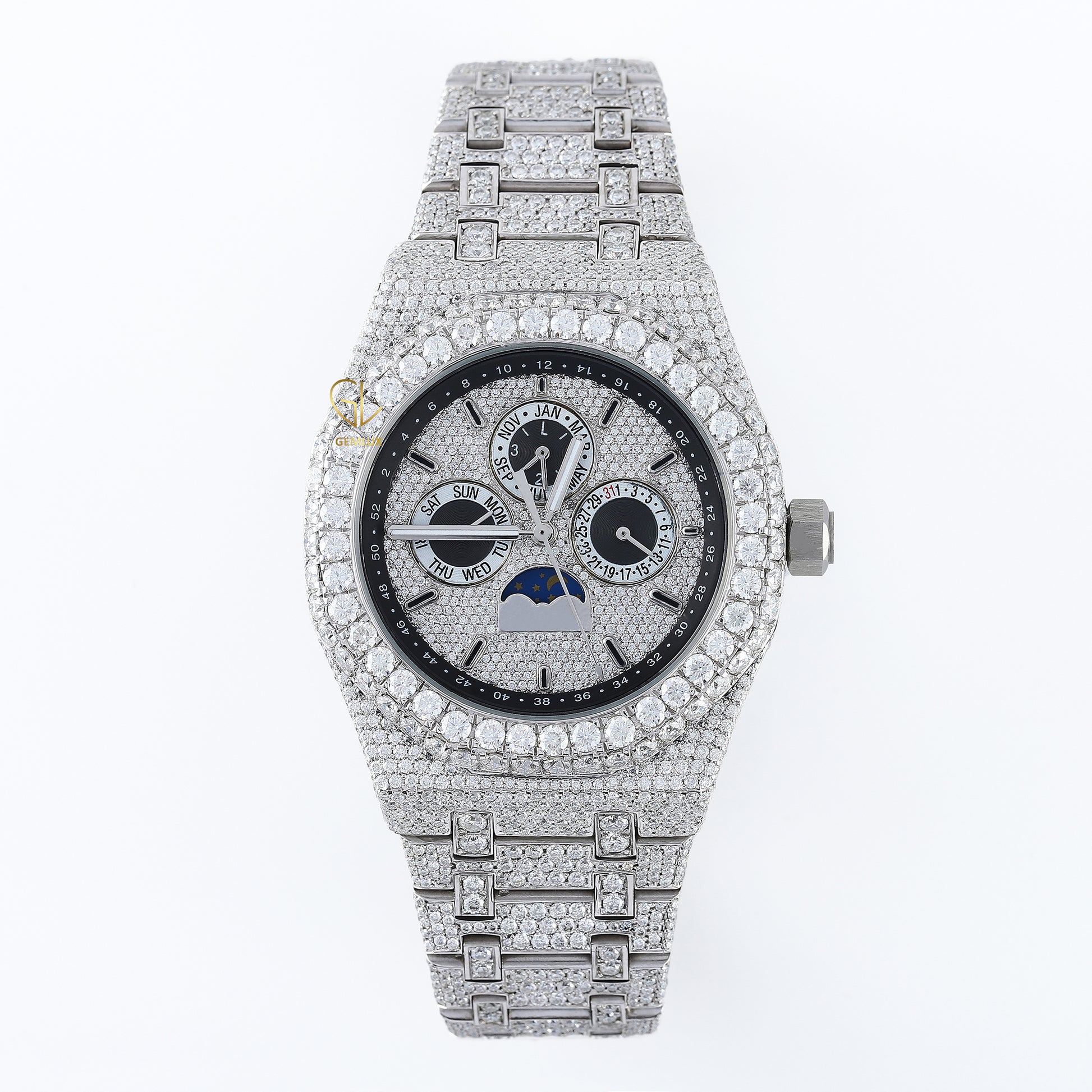 Chronograph Stainless Steel Iced Out VVS Moissanite Watch 