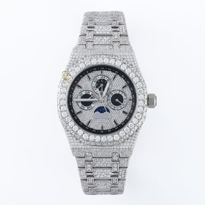 Chronograph Stainless Steel Iced Out VVS Moissanite Watch 