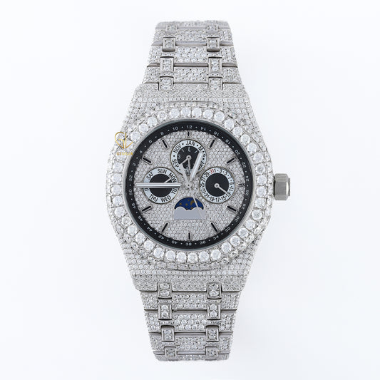 Chronograph Stainless Steel Iced Out VVS Moissanite Watch 