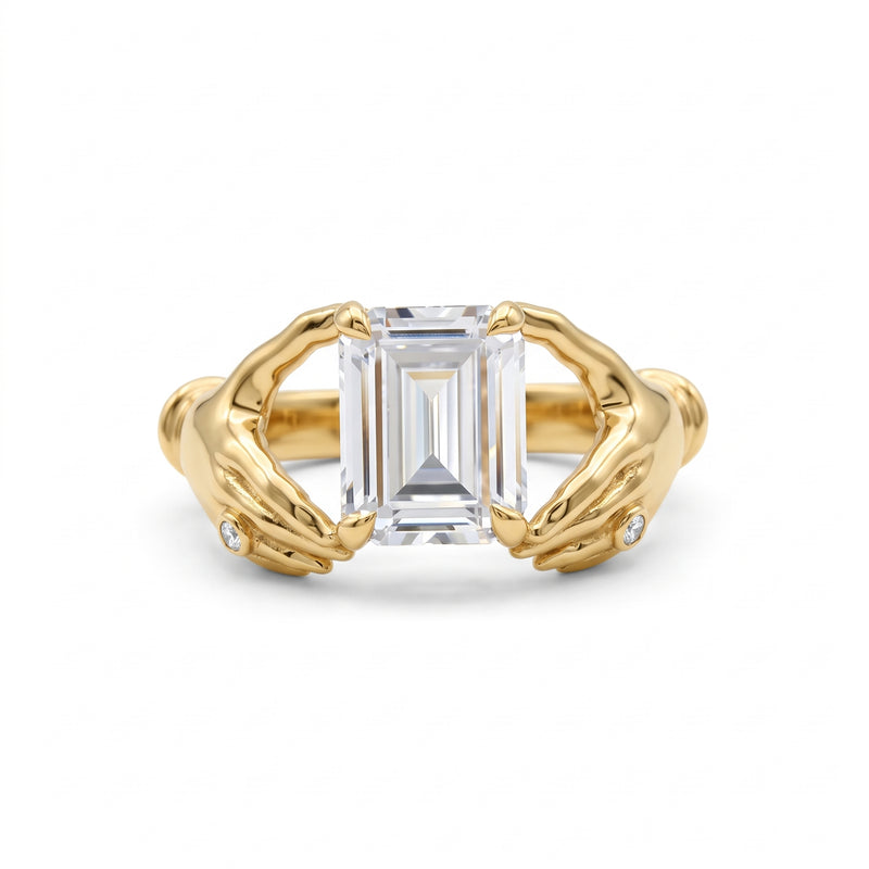 Claddagh Solitaire Emerald Cut Lab Grown Diamond Ring