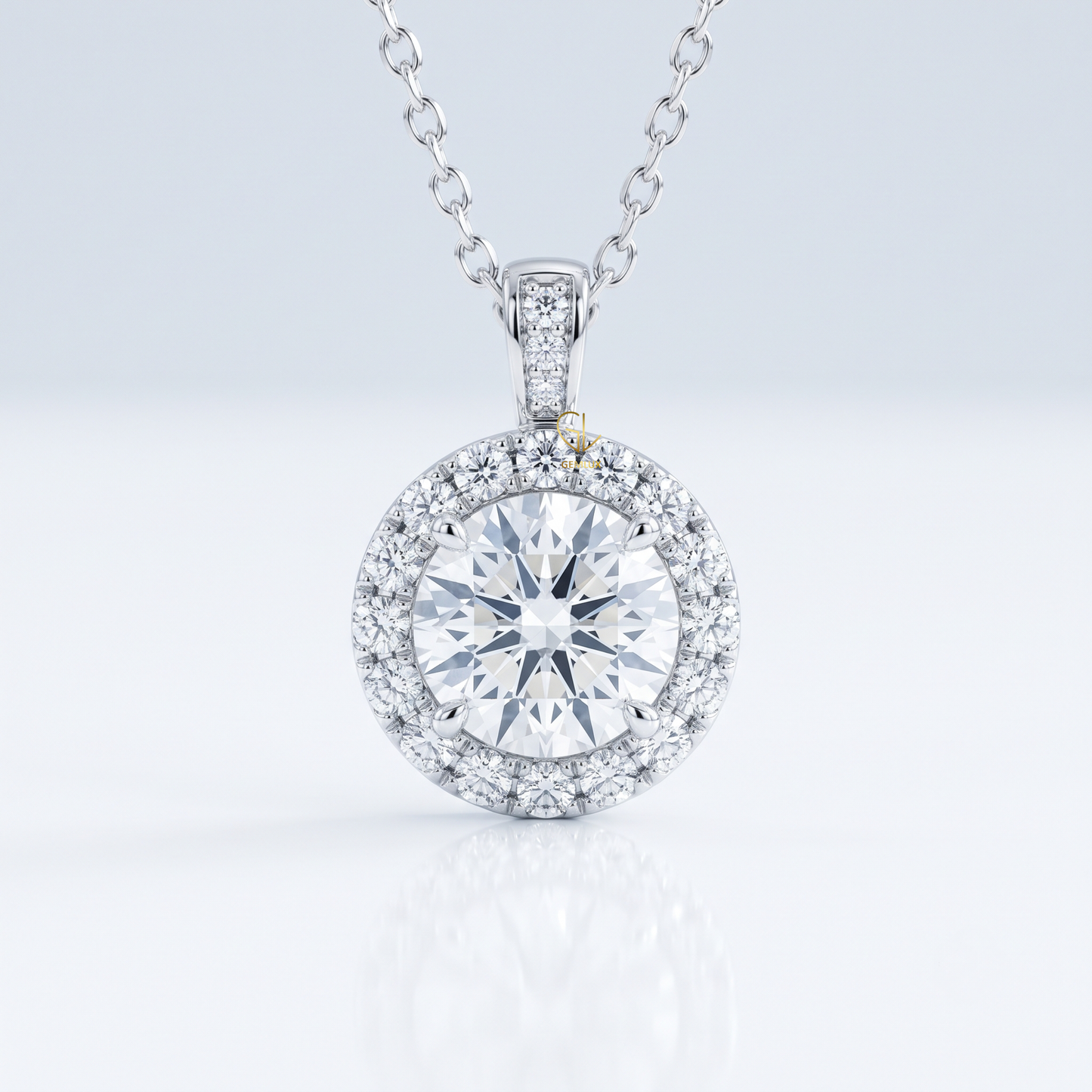 Classic Round Hearts & Arrows Lab Grown Diamond Halo Pendant for Women