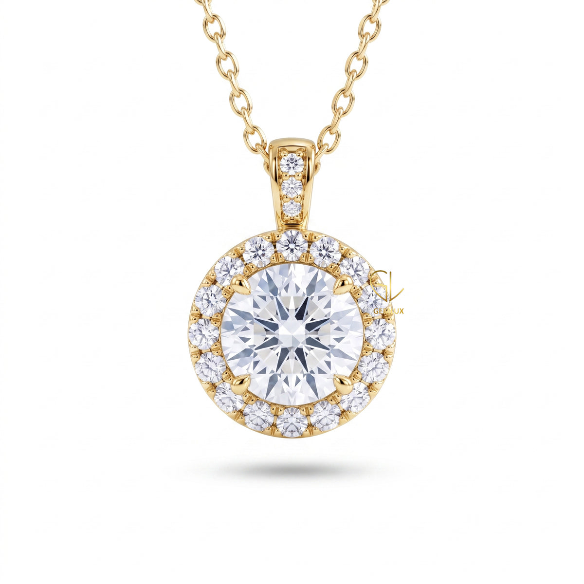 Hearts & Arrows Round Cut Lab Grown Diamond Halo Pendant for Women