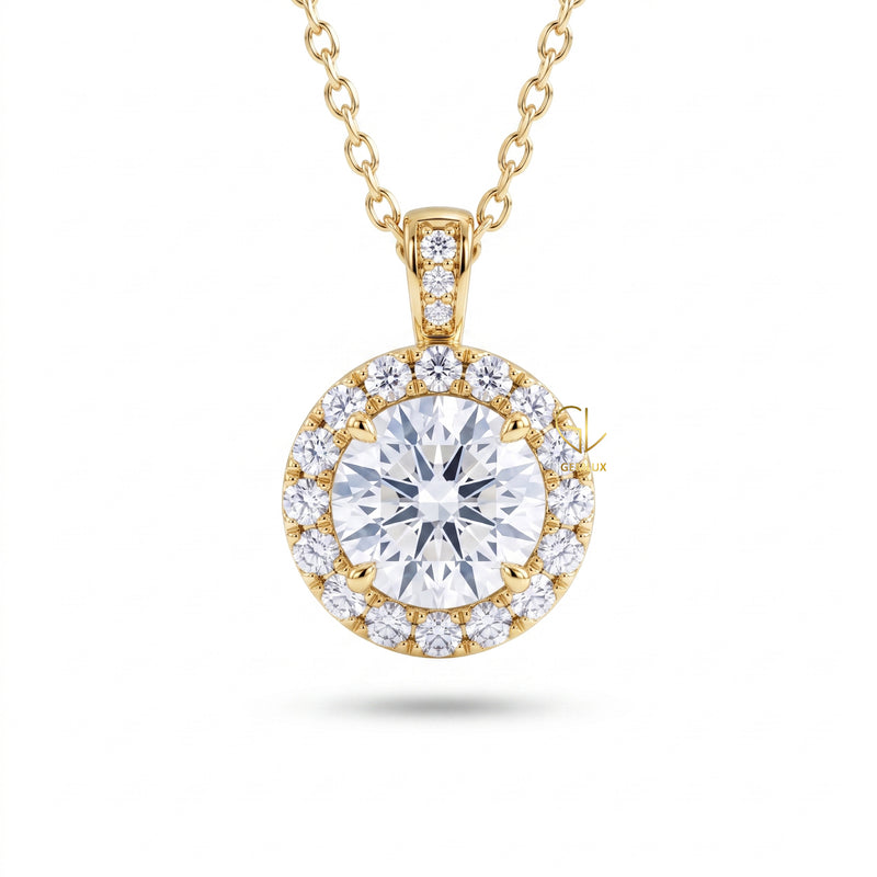 Hearts & Arrows Round Cut Lab Grown Diamond Halo Pendant for Women