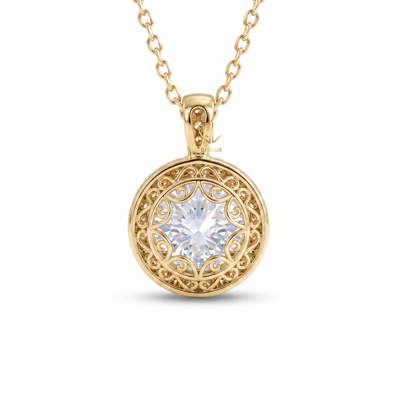 Hearts & Arrows Round Cut Lab Grown Diamond Halo Pendant for Women