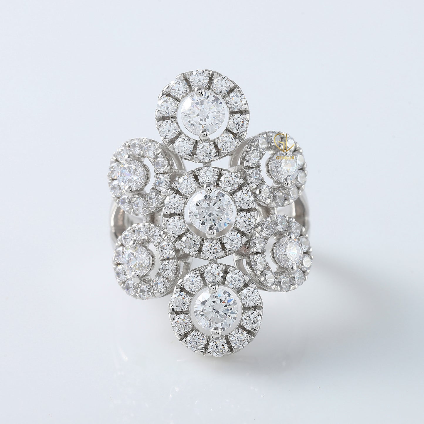 Cluster Halo Moissanite Diamond Engagement Ring