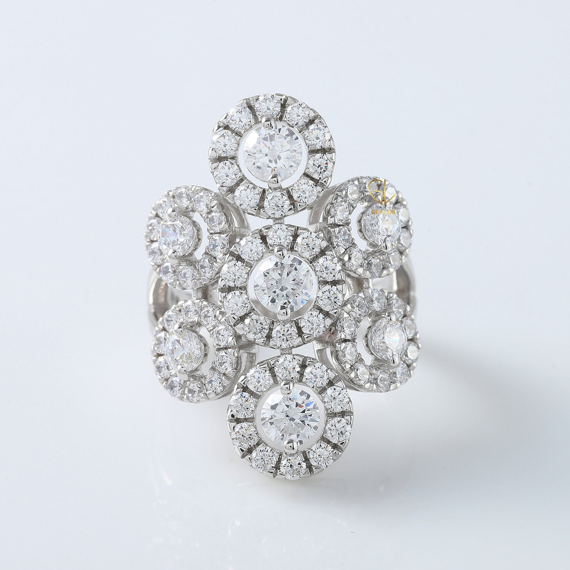 Cluster Halo Moissanite Diamond Engagement Ring