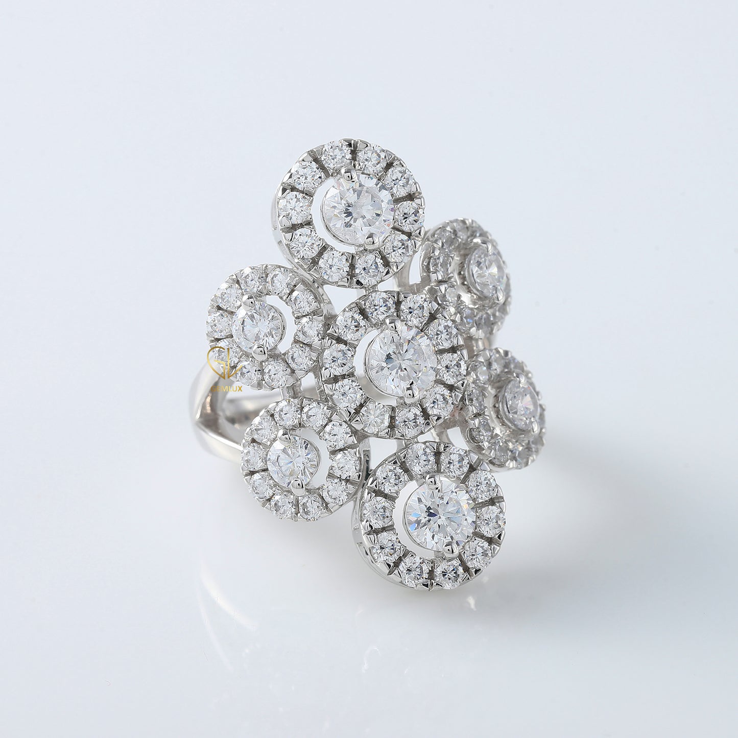 Cluster Halo Moissanite Diamond Engagement Ring
