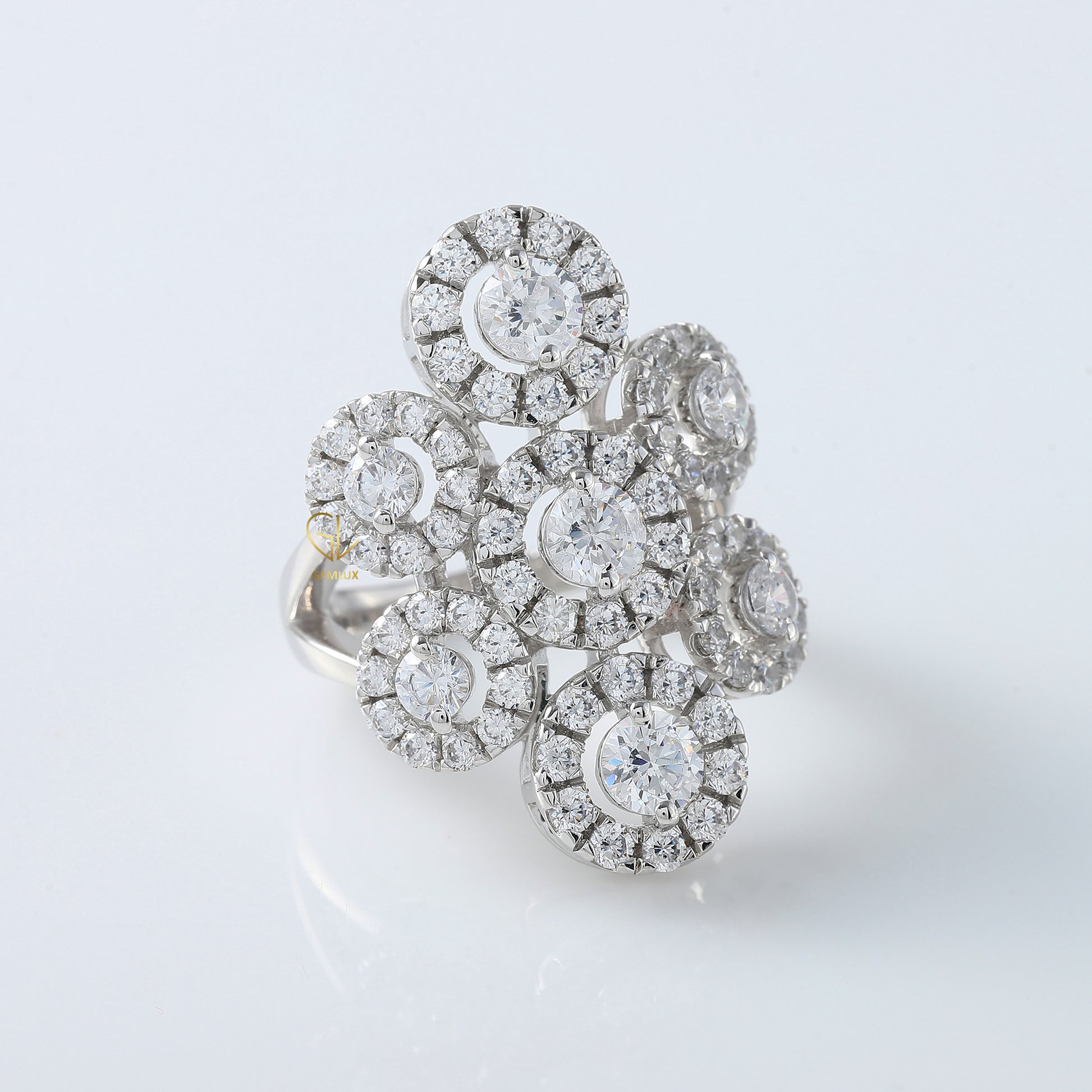 Cluster Halo Moissanite Diamond Engagement Ring