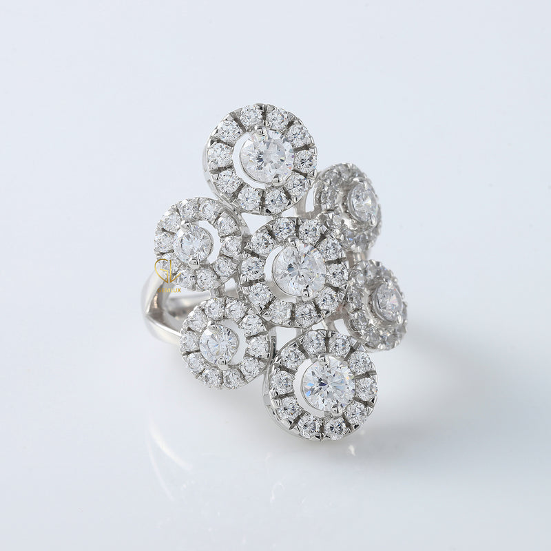 Cluster Halo Moissanite Diamond Engagement Ring