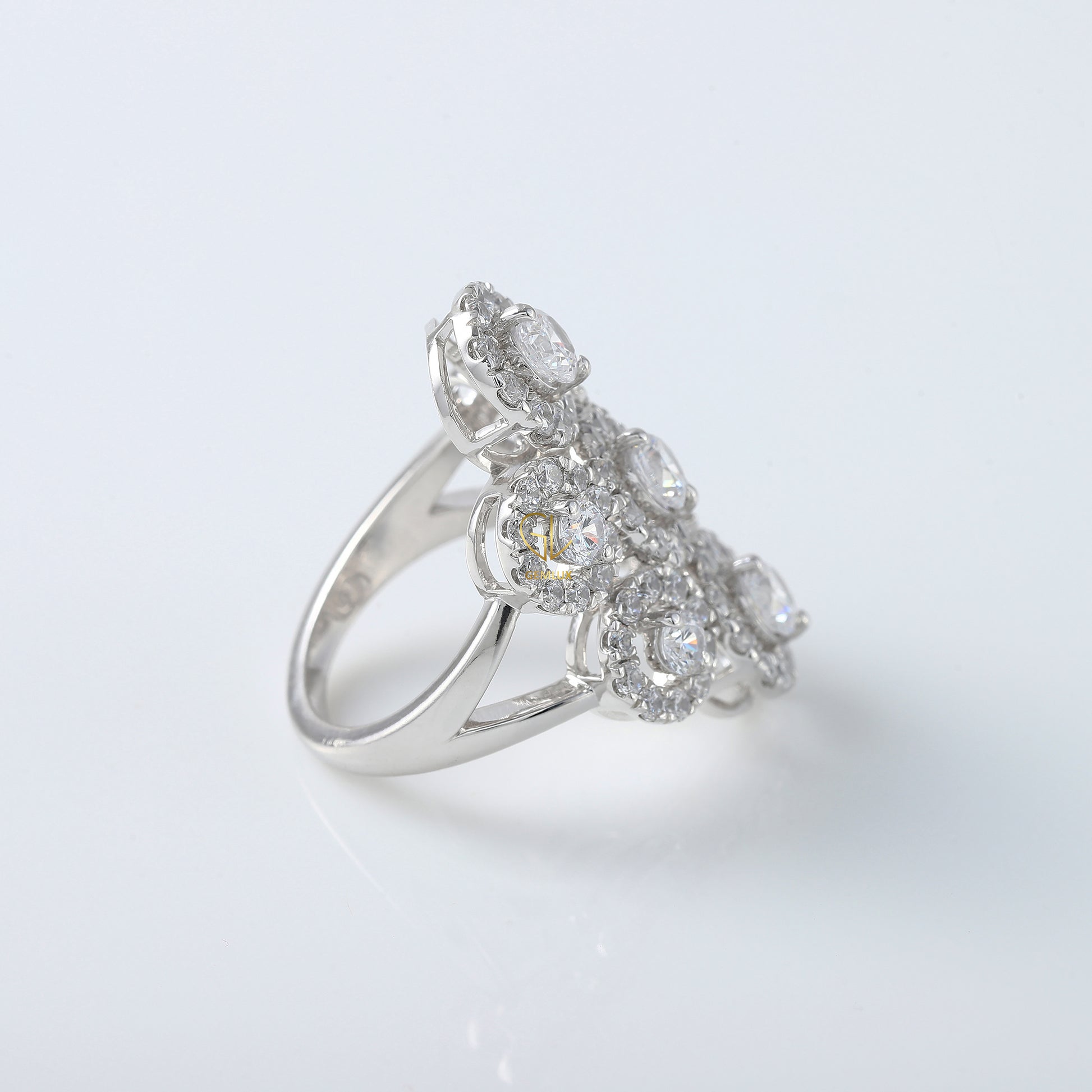 Cluster Halo Moissanite Diamond Engagement Ring