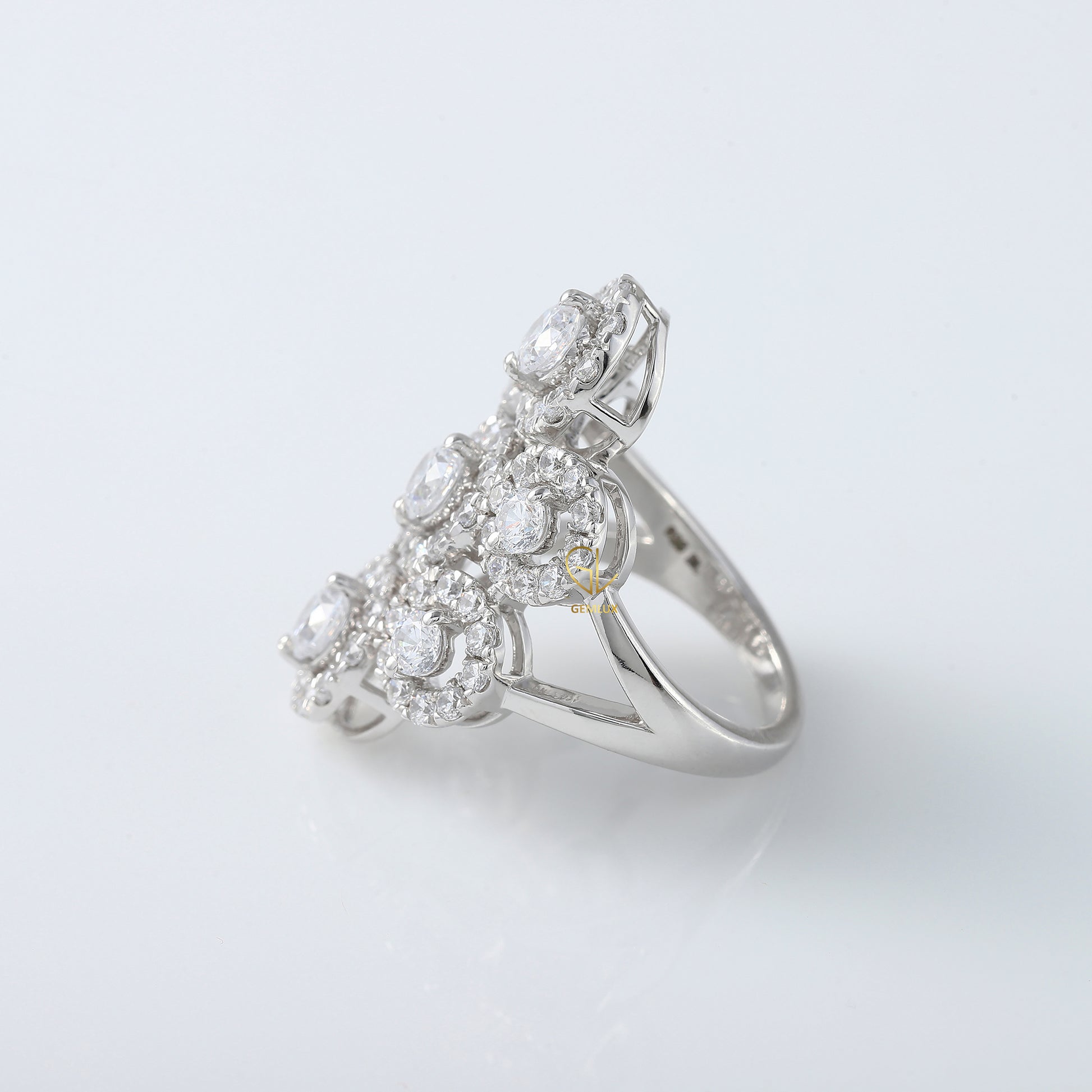 Cluster Halo Moissanite Diamond Engagement Ring