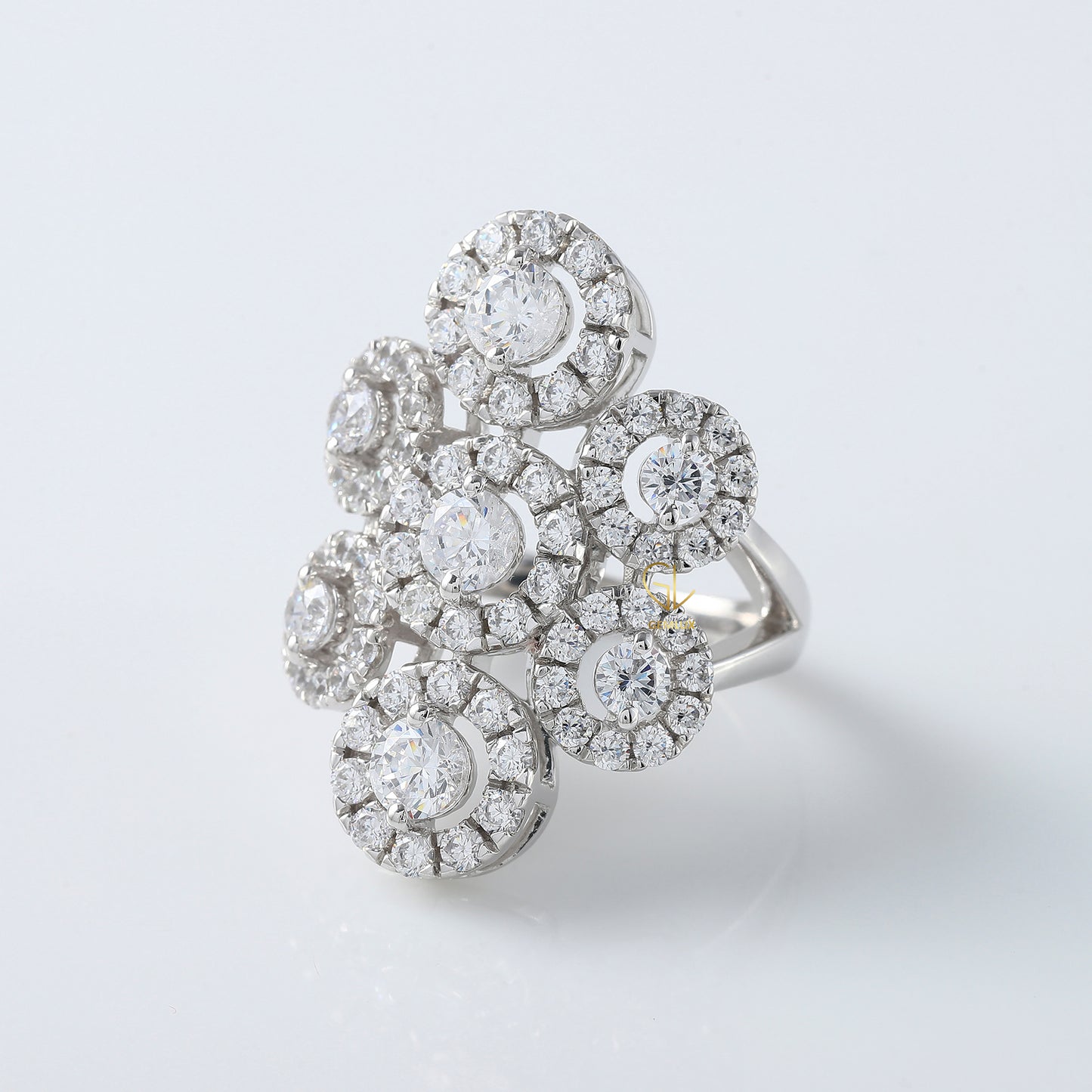 Cluster Halo Moissanite Diamond Engagement Ring