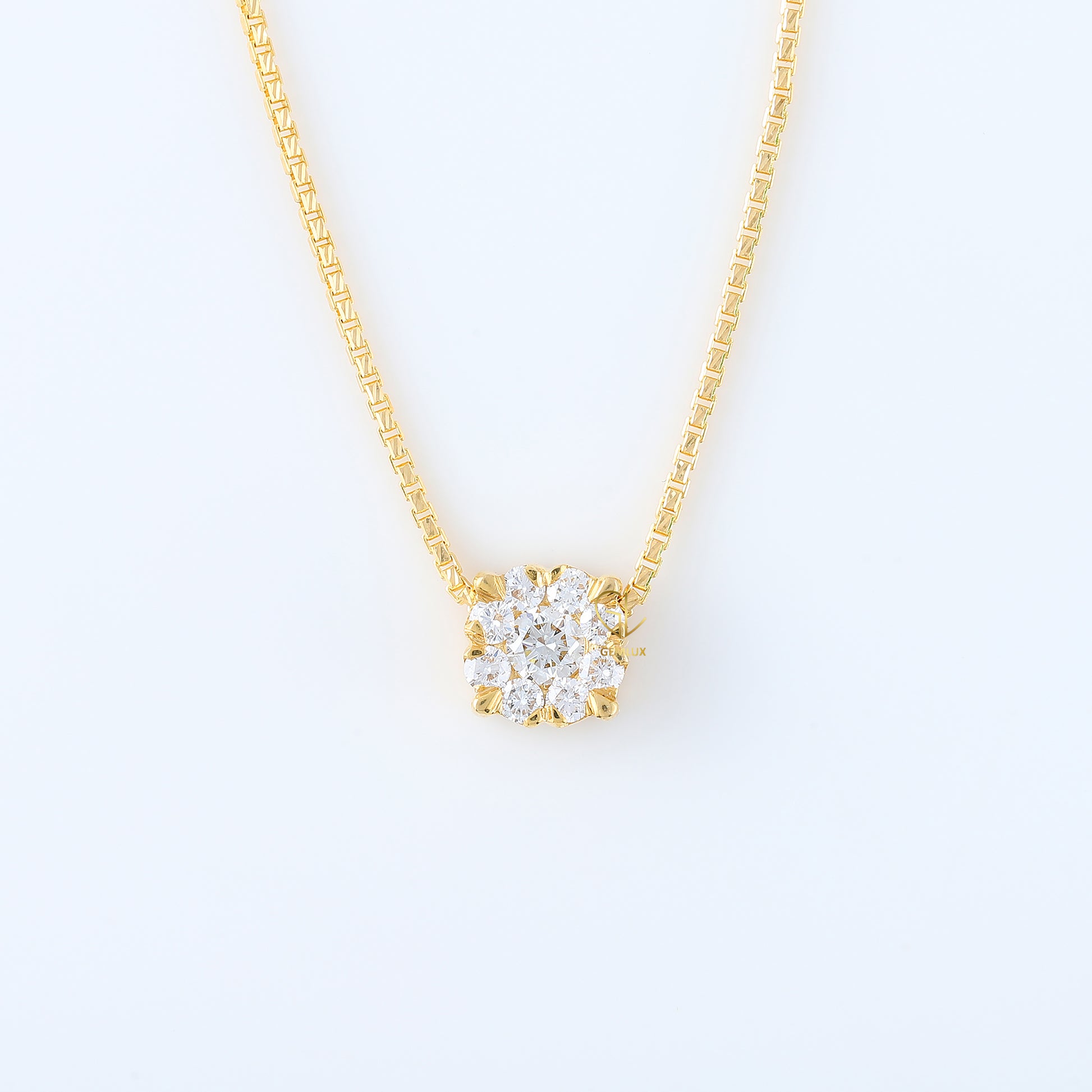 Cluster Floral Halo Round Cut Lab Grown Pendant Necklace