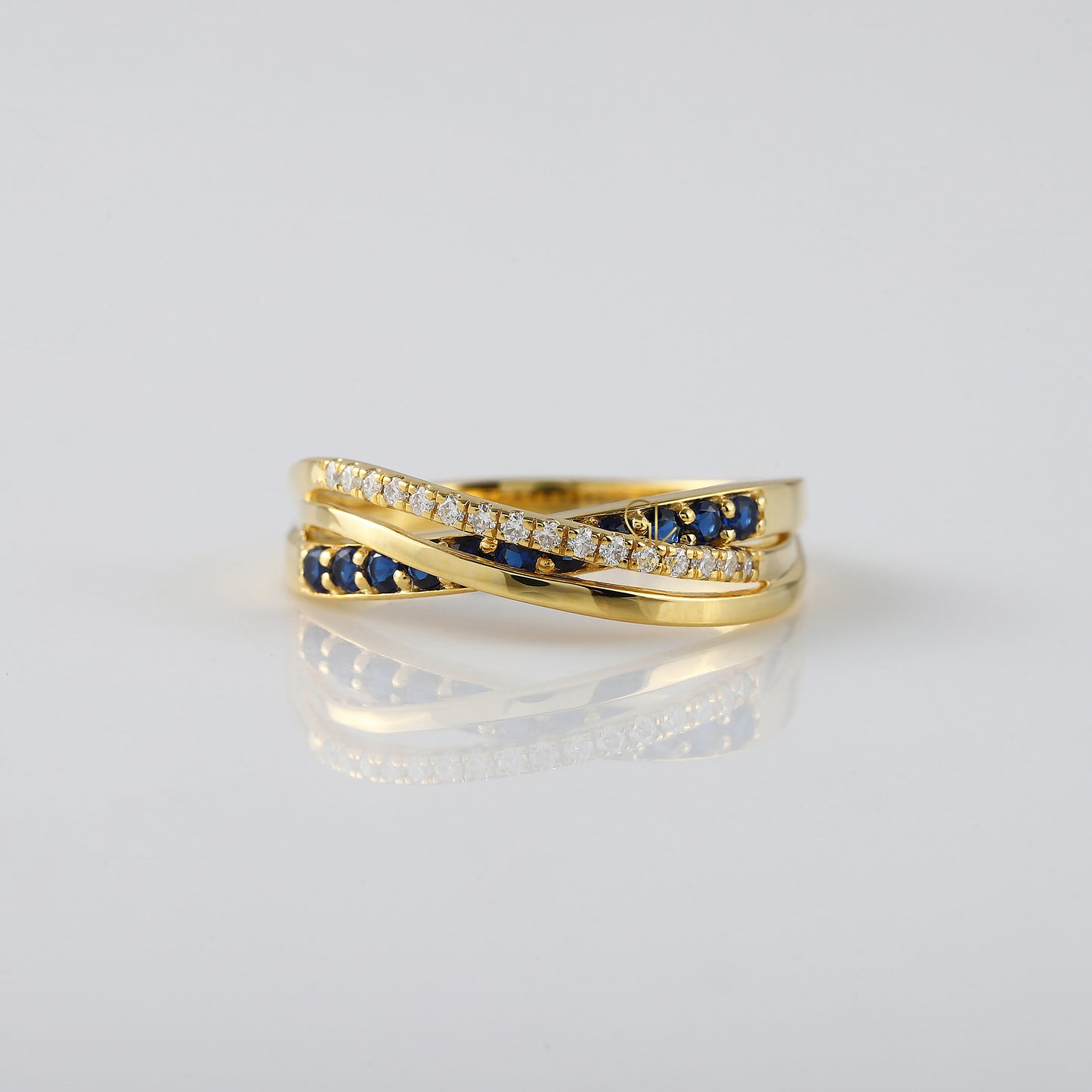 Criss Cross Blue Sapphire Moissanite Engagement Ring