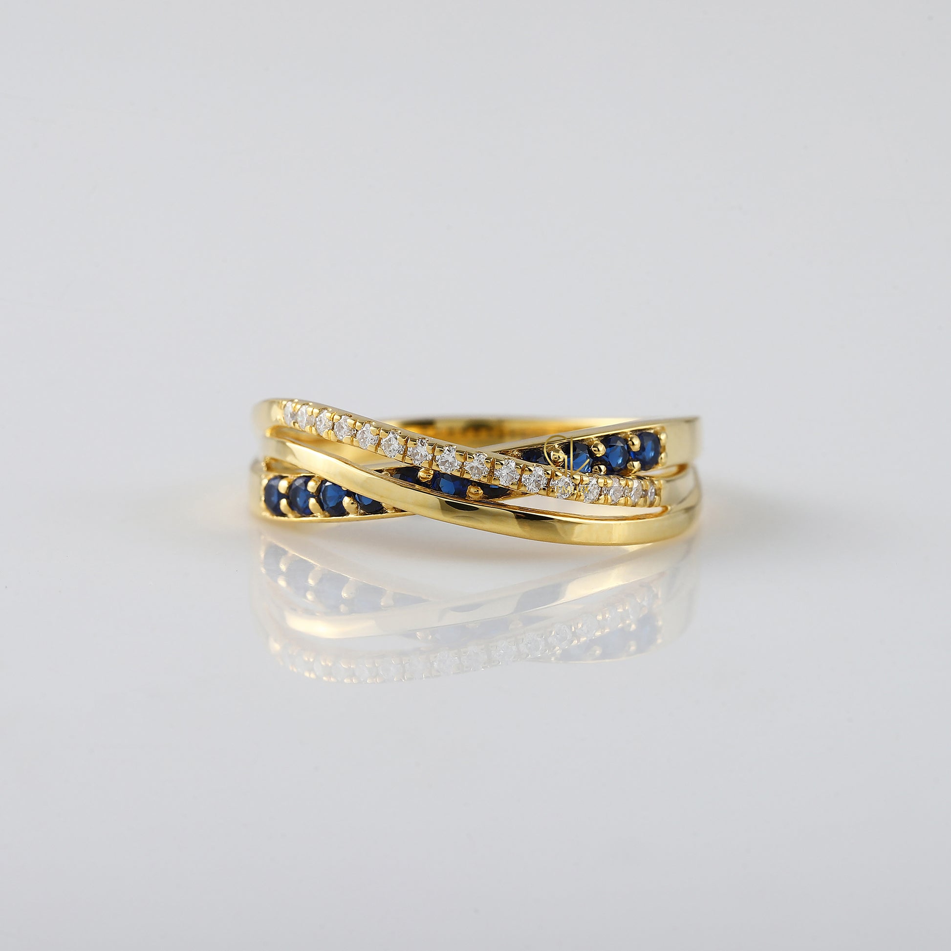 Criss Cross Blue Sapphire Moissanite Engagement Ring