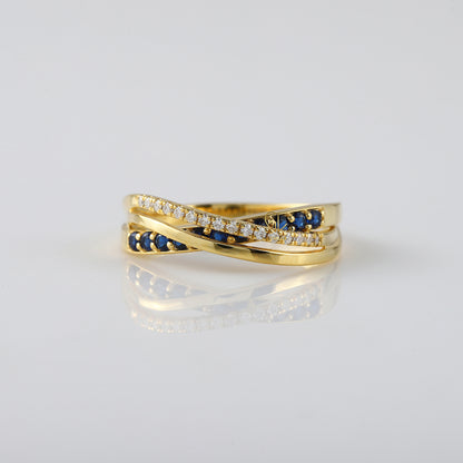 Criss Cross Blue Sapphire Moissanite Engagement Ring