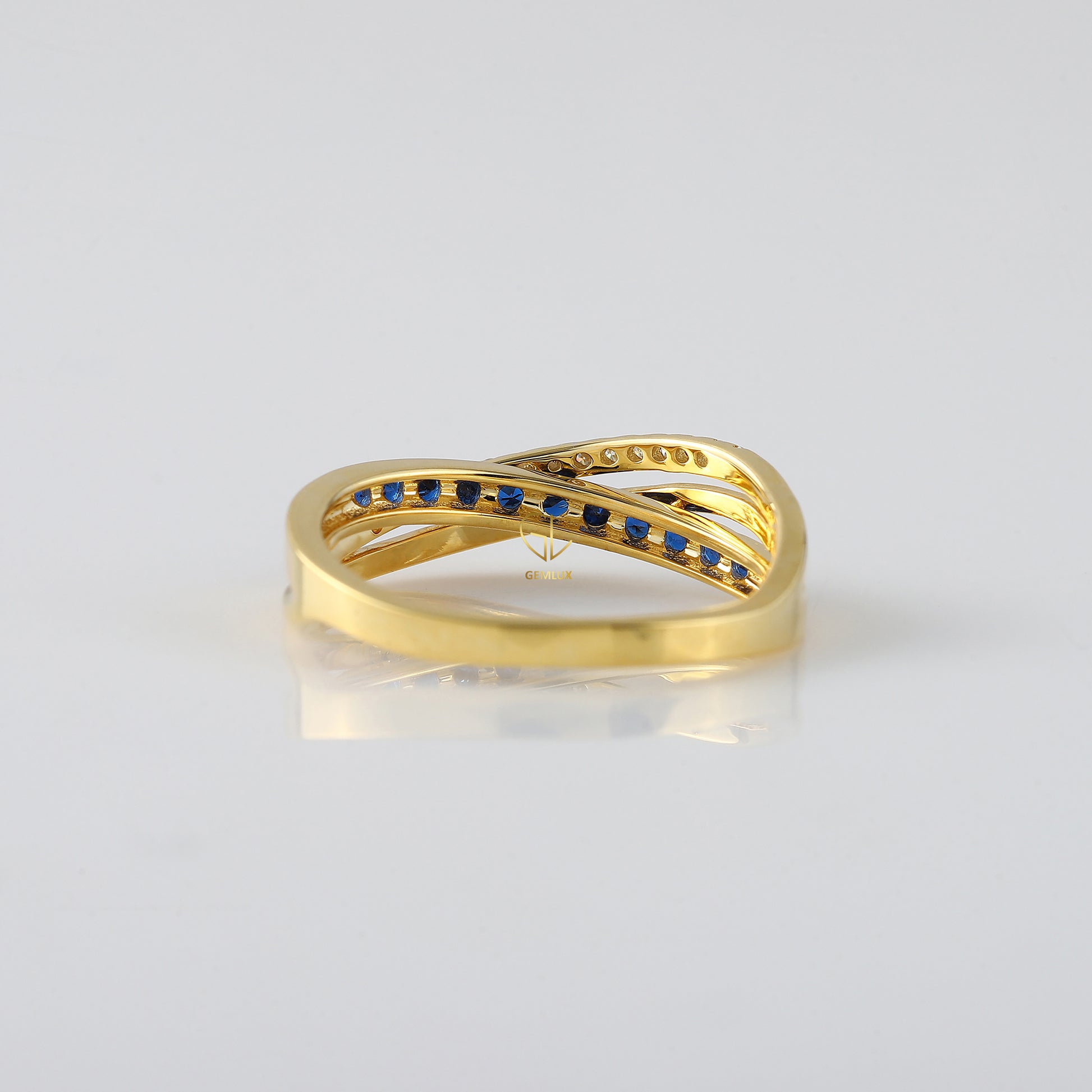 Criss Cross Blue Sapphire Moissanite Engagement Ring