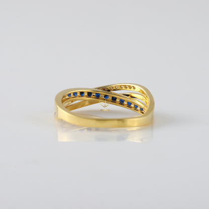 Criss Cross Blue Sapphire Moissanite Engagement Ring