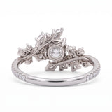 Cushion cut lab grown diamond floral vine engagement ring with marquise leaf accents in rose gold