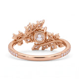 Cushion cut lab grown diamond floral vine engagement ring with marquise leaf accents in rose gold