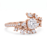 Cushion cut lab grown diamond floral vine engagement ring with marquise leaf accents in rose gold