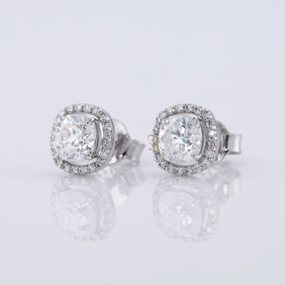 Cushion Cut Lab Grown Diamond Halo Stud Earrings