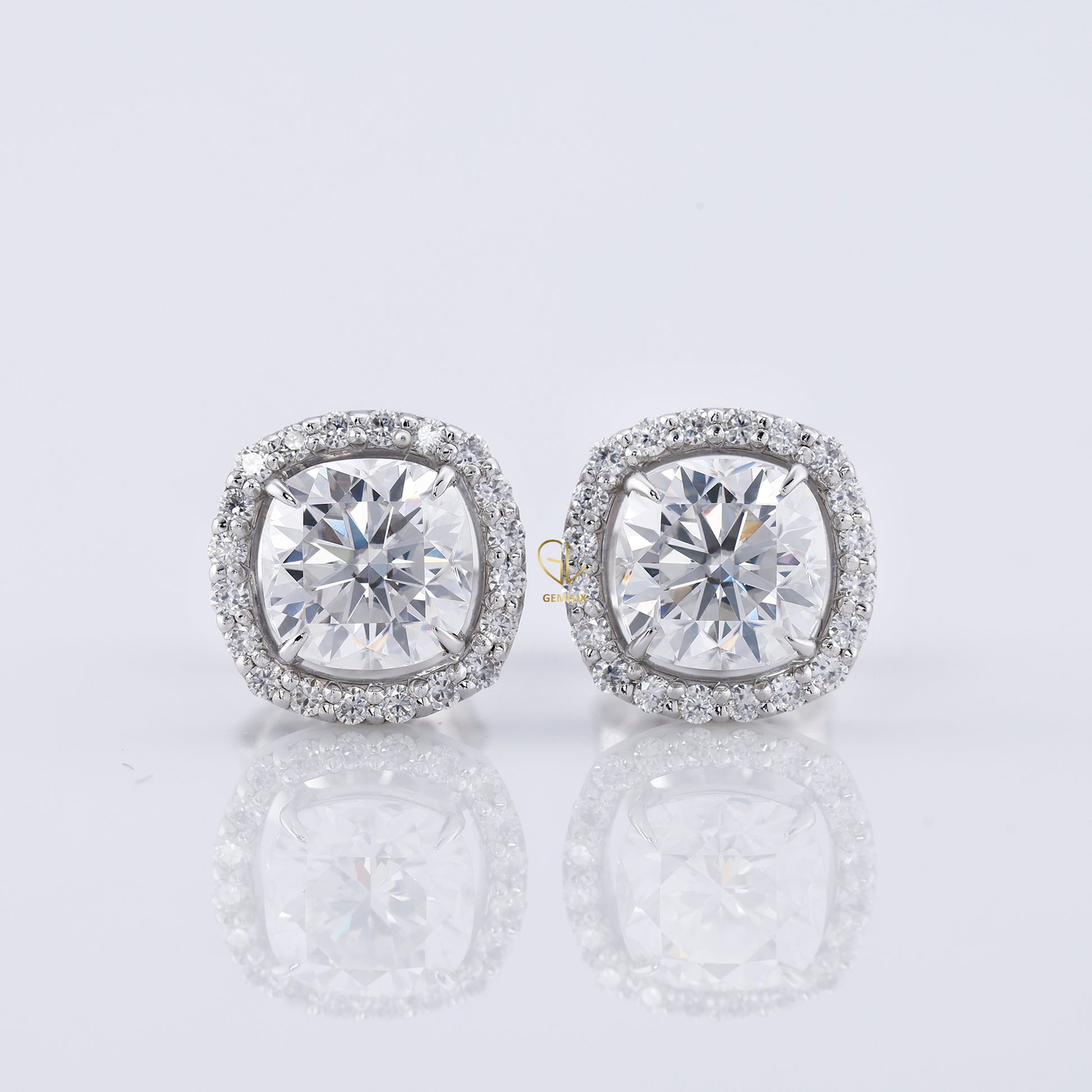 Cushion Cut Lab Grown Diamond Halo Stud Earrings