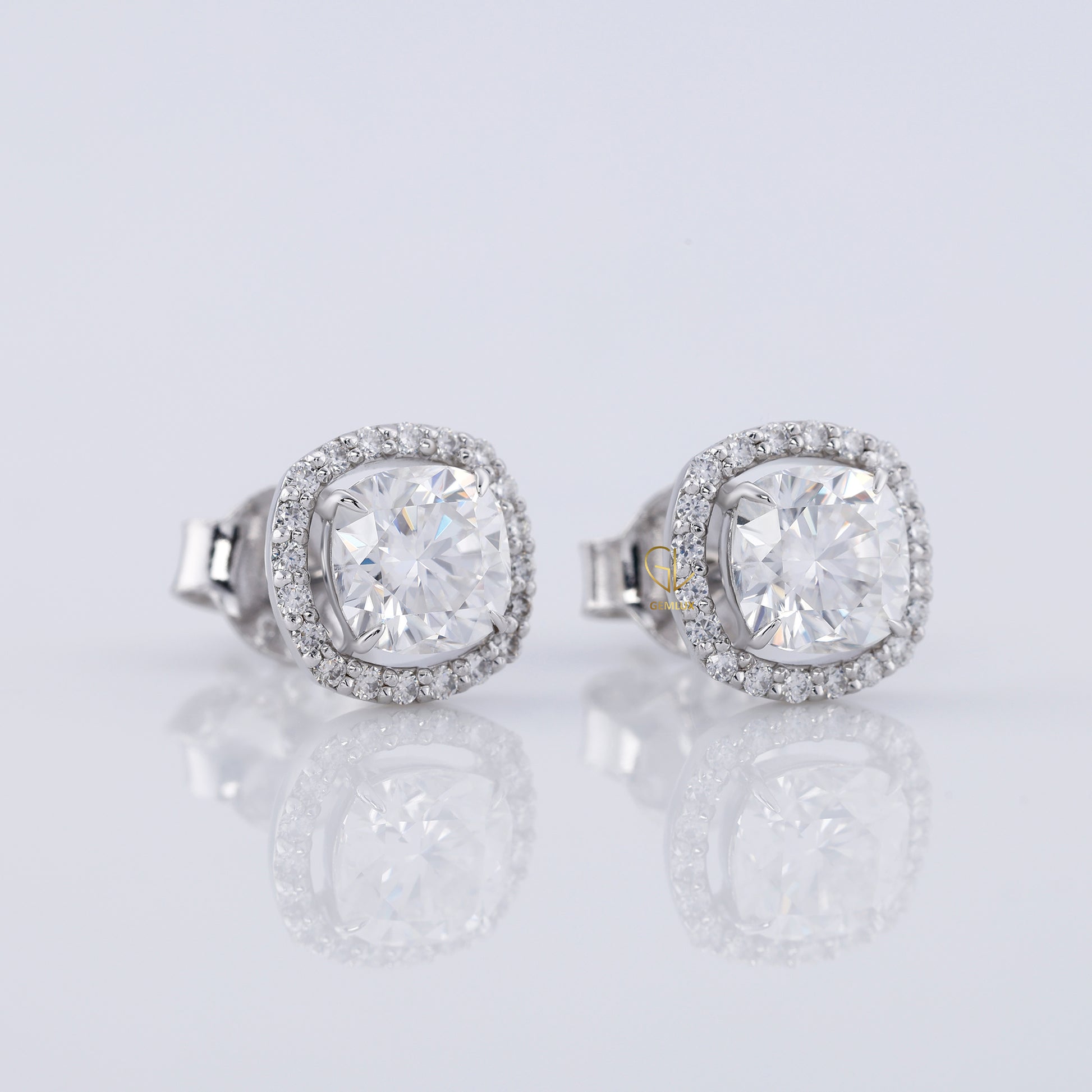 Cushion Cut Lab Grown Diamond Halo Stud Earrings