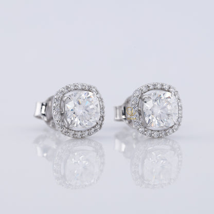 Cushion Cut Lab Grown Diamond Halo Stud Earrings