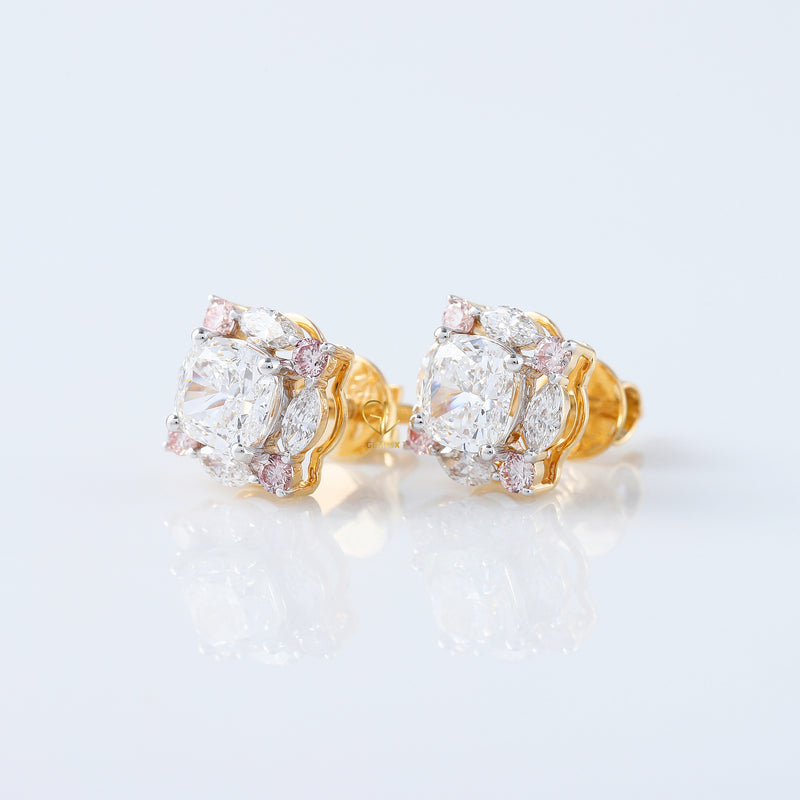 Cushion Cut Moissanite Halo Stud Earrings For Her