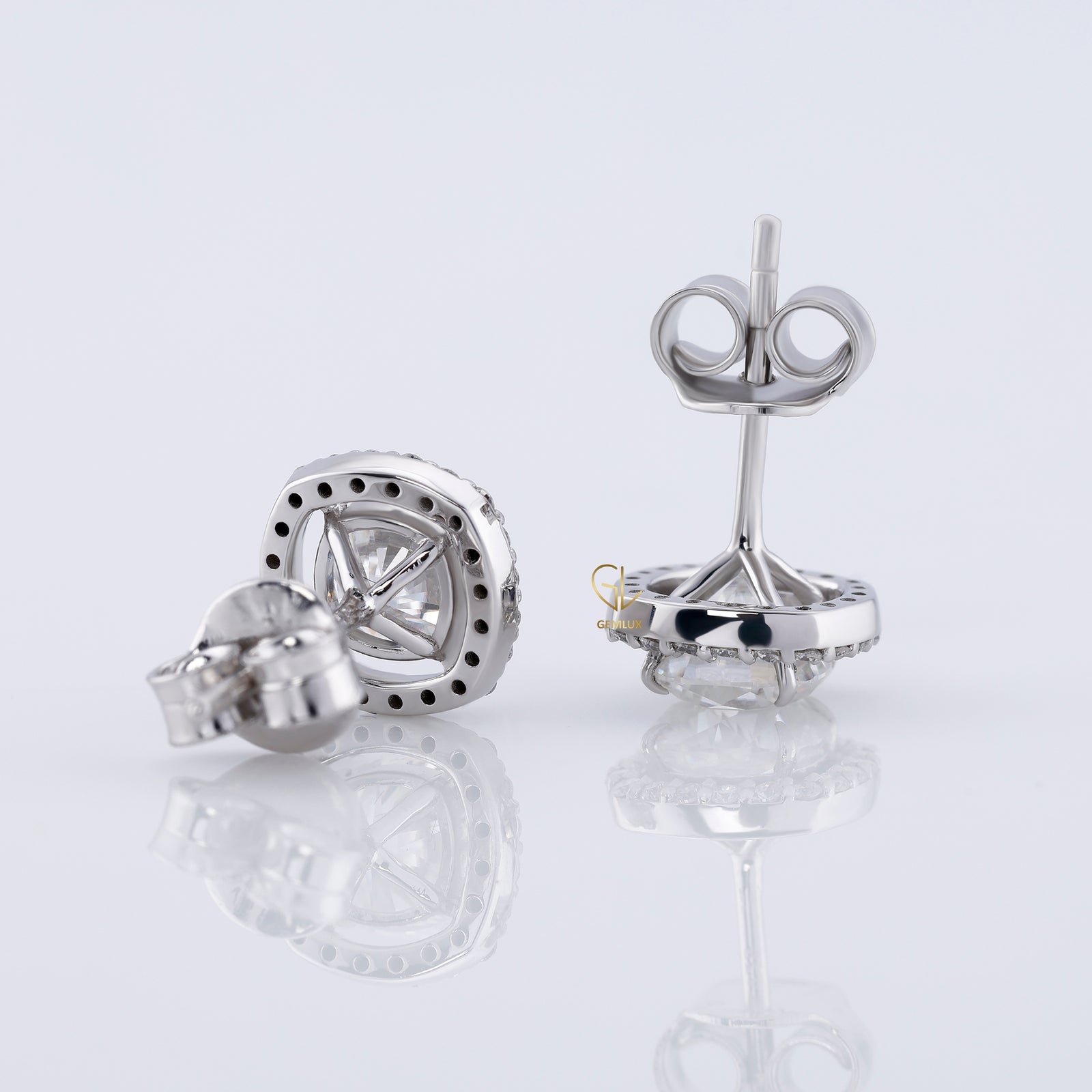 Cushion Cut Moissanite Halo Stud Earrings