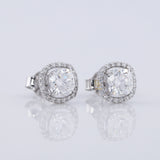 Cushion Cut Moissanite Halo Stud Earrings