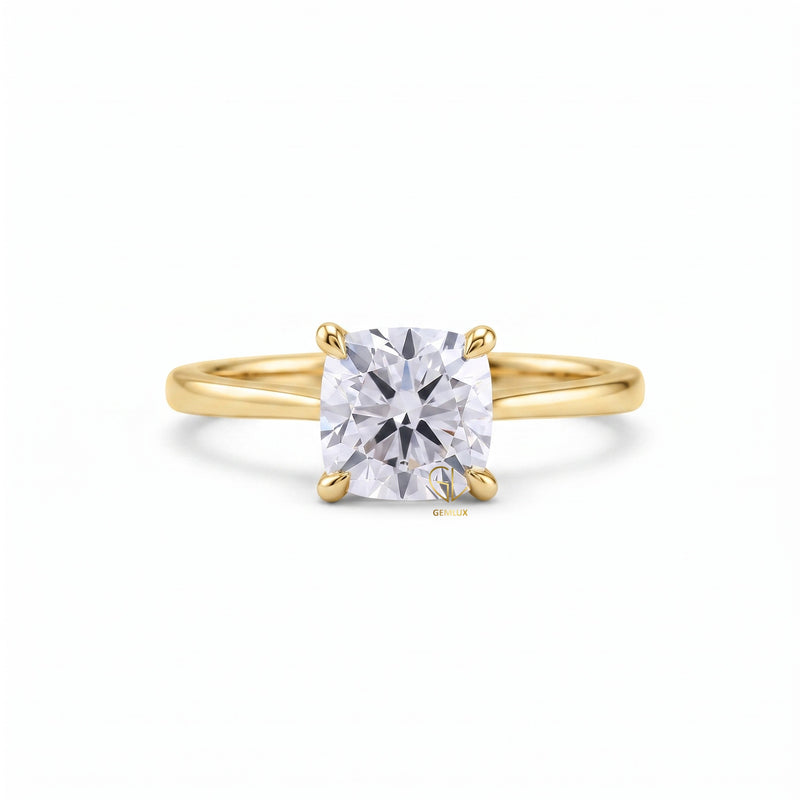 Cushion Moissanite Solitaire Hidden Halo Engagement Ring