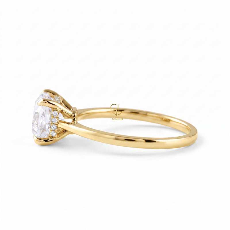 Cushion Moissanite Solitaire Hidden Halo Engagement Ring