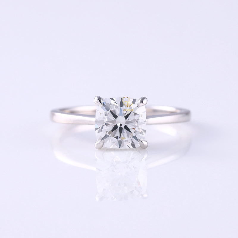 Cushion Cut Lab Grown Hidden Halo Solitaire Ring