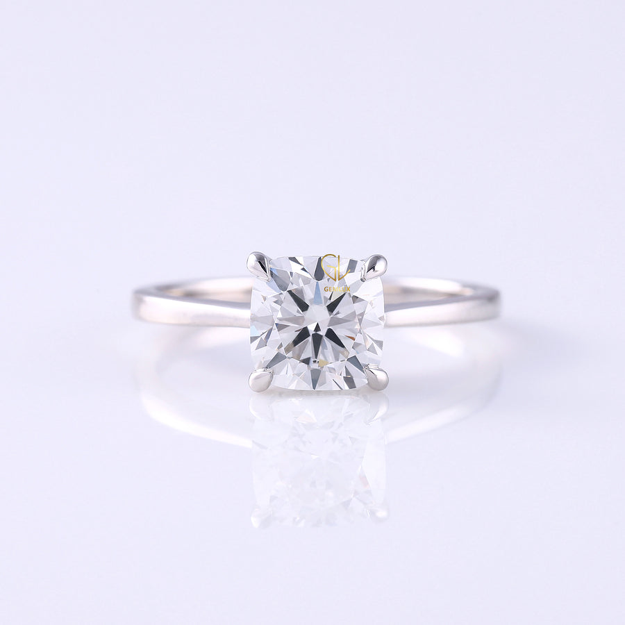 Cushion Cut Lab Grown Hidden Halo Solitaire Ring
