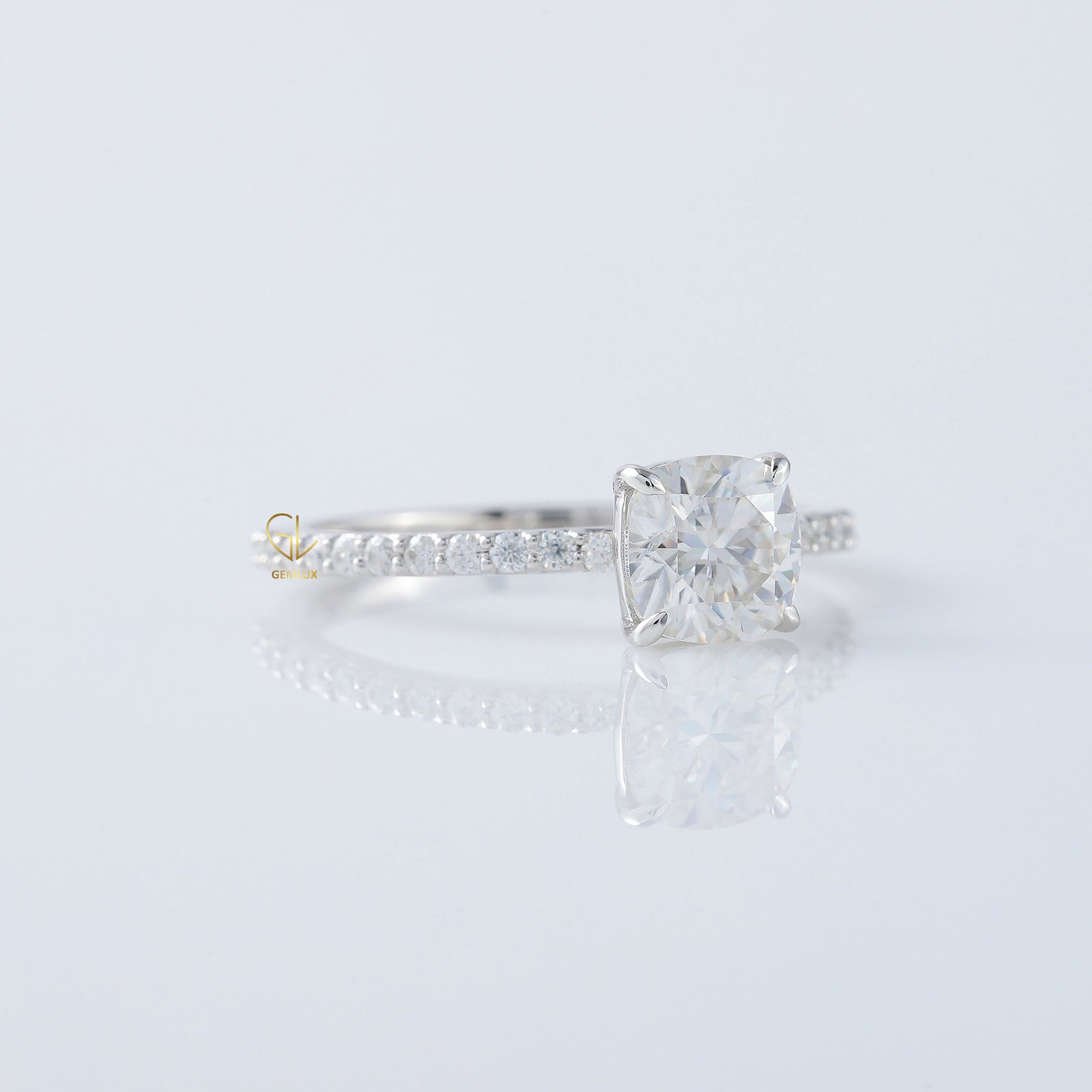 Cushion Cut Moissanite Solitaire With Accent Engagement Ring