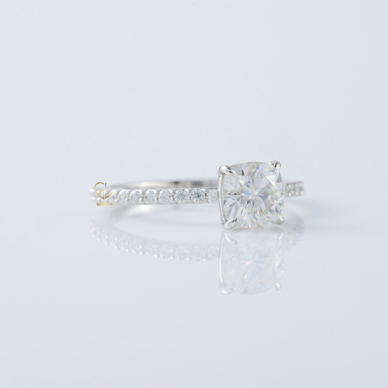 Cushion Cut Moissanite Solitaire With Accent Engagement Ring