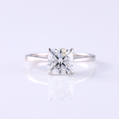 Cushion Moissanite Hidden Halo Solitaire Engagement Ring