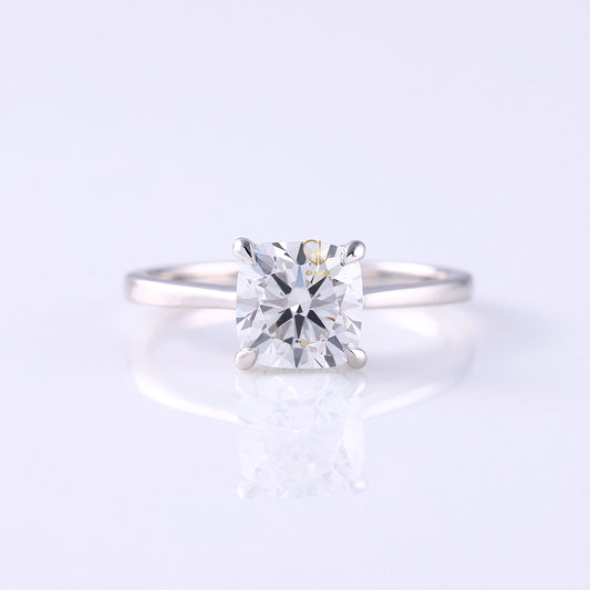 Cushion Moissanite Hidden Halo Solitaire Engagement Ring