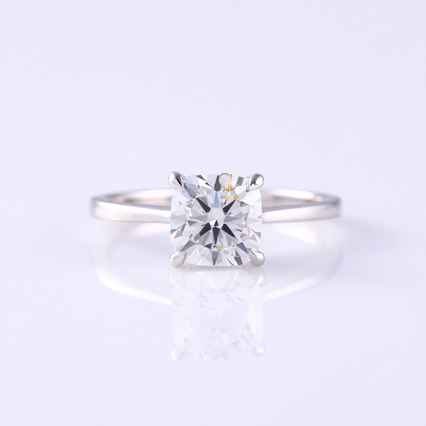 Cushion Moissanite Solitaire Hidden Halo Engagement Ring