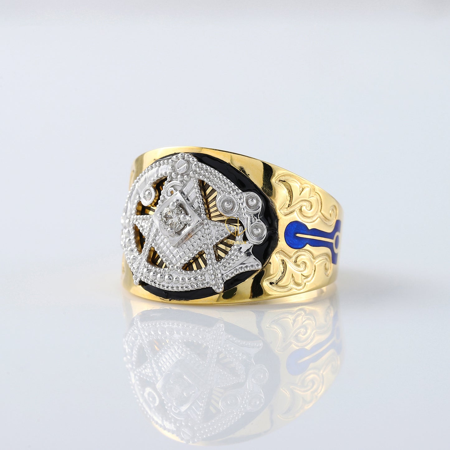 Custom Masonic Blue Lodge Two Tone Diamond Ring