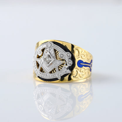 Custom Masonic Blue Lodge Two Tone Diamond Ring