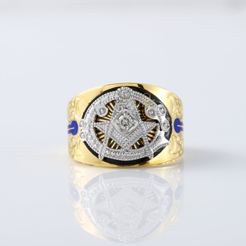 Custom Masonic Blue Lodge Two Tone Lab Grown Diamond Ring