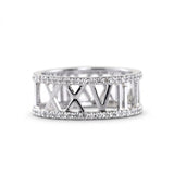Custom Roman numeral wedding date lab grown diamond ring with pavé diamond borders