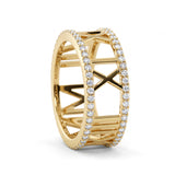 Custom Roman numeral wedding date lab grown diamond ring with pavé diamond borders