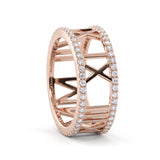 Custom Roman numeral wedding date lab grown diamond ring with pavé diamond borders