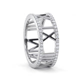 Custom Roman numeral wedding date lab grown diamond ring with pavé diamond borders