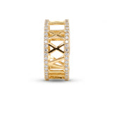 Custom Roman numeral wedding date lab grown diamond ring with pavé diamond borders