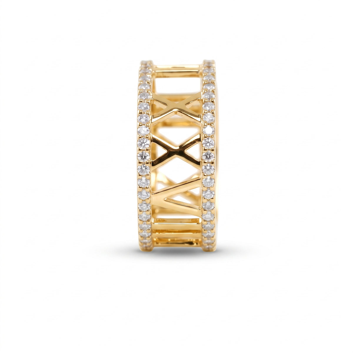 Custom Roman numeral wedding date lab grown diamond ring with pavé diamond borders